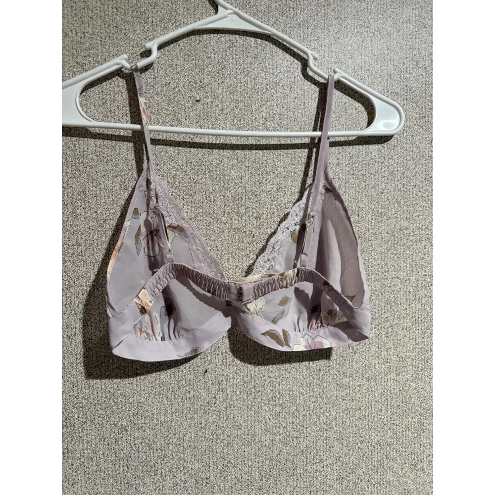 Delicates Floral Lingerie Set Purple Lace Trim Bralette and Tap Shorts Small